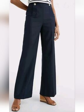 NEW Tommy Hilfiger Straight Leg Low Rise Nautical Pants Navy Flat Front Relaxed
